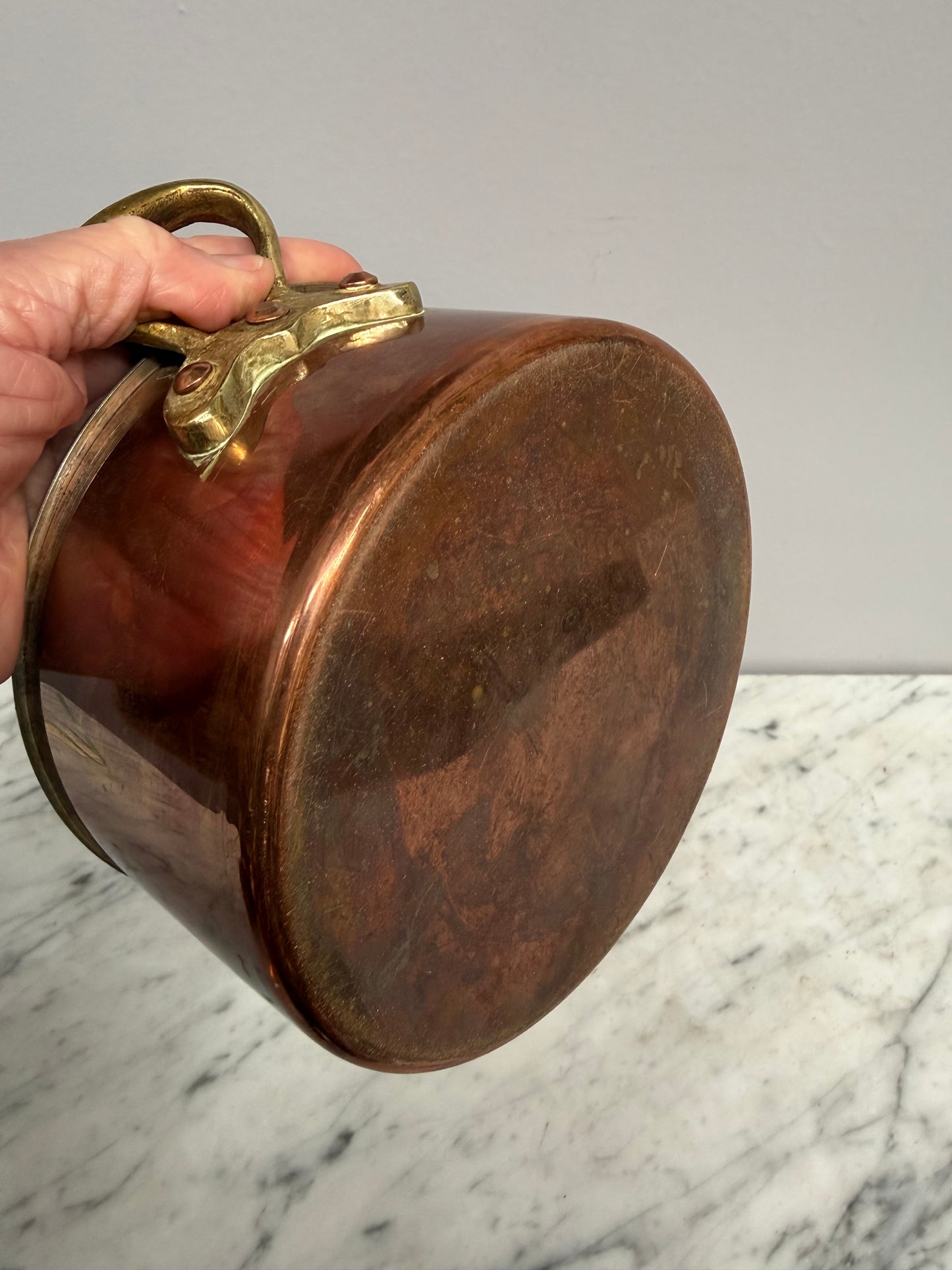 Antique French Copper & Brass Lidded Pot