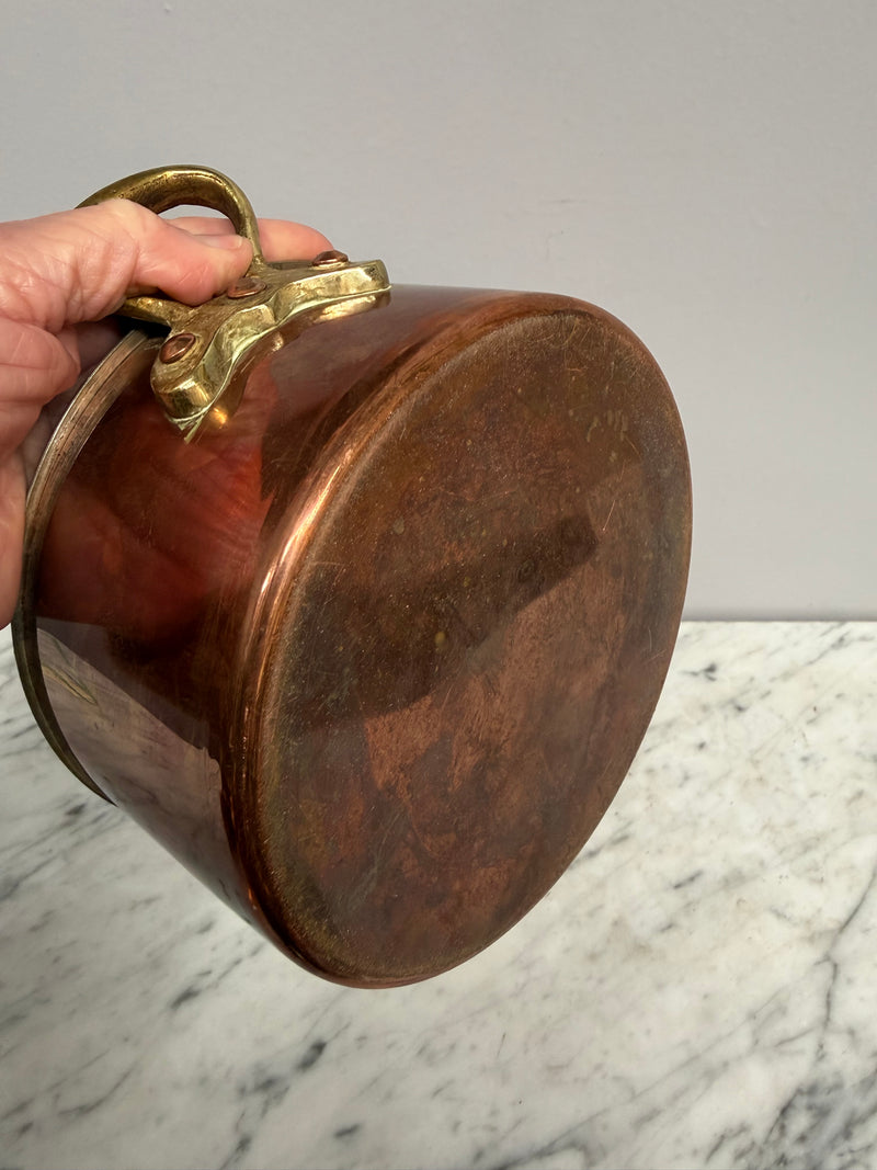 Antique French Copper & Brass Lidded Pot