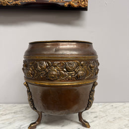 Antique Edwardian Brass Planter On Feet