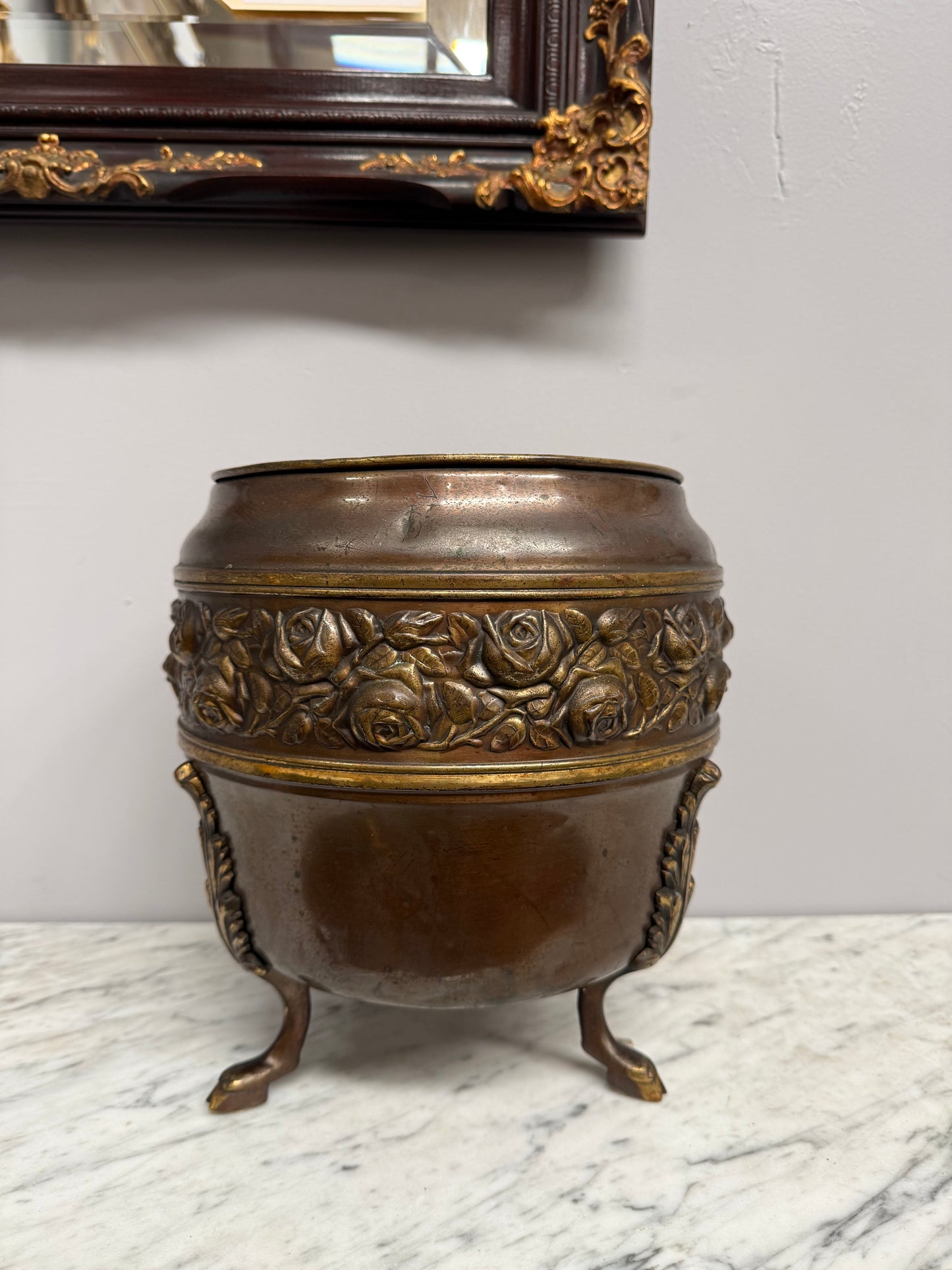Antique Edwardian Brass Planter On Feet