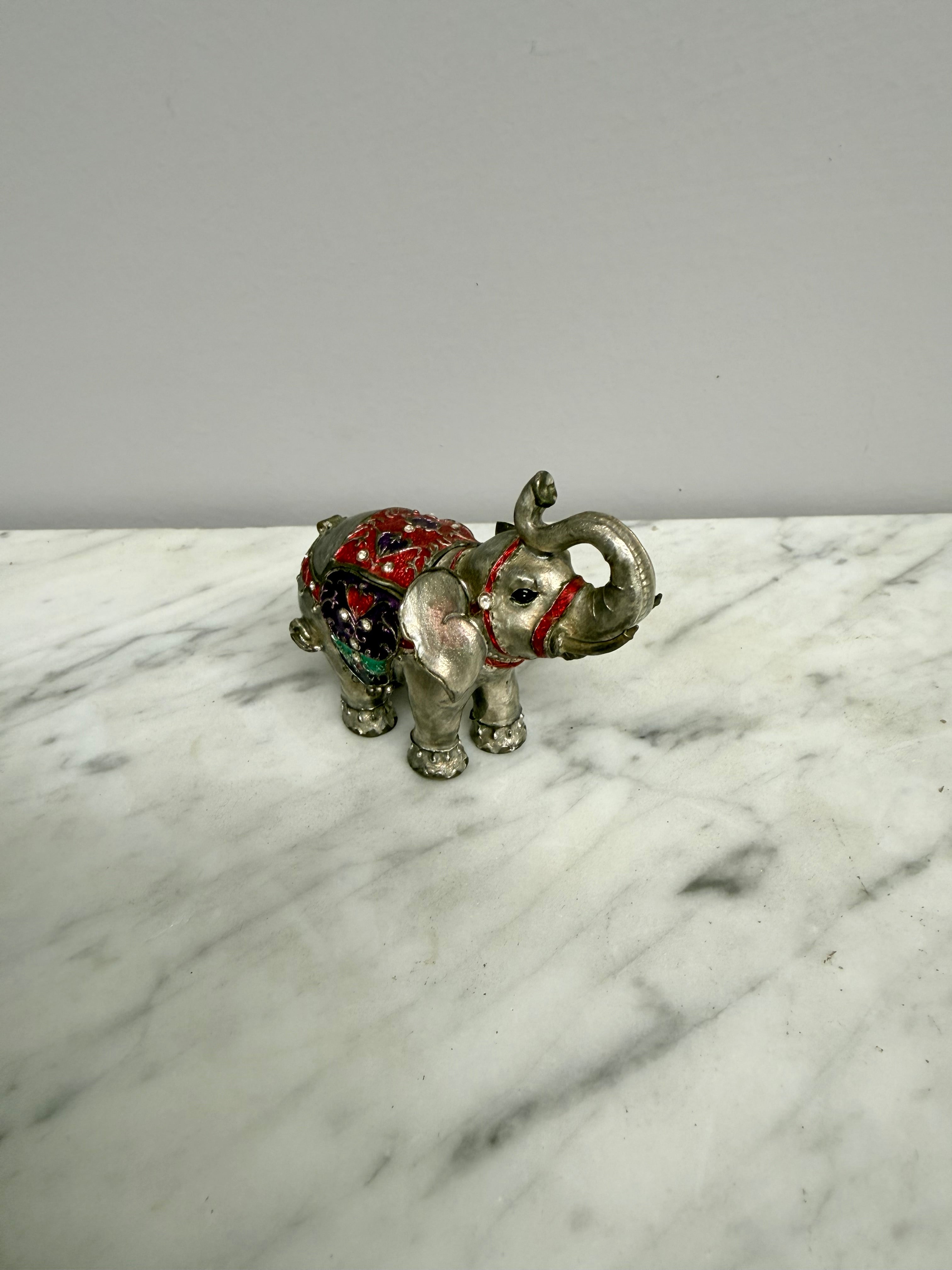 Vintage Pewter Bejewelled & Decorative Elephant