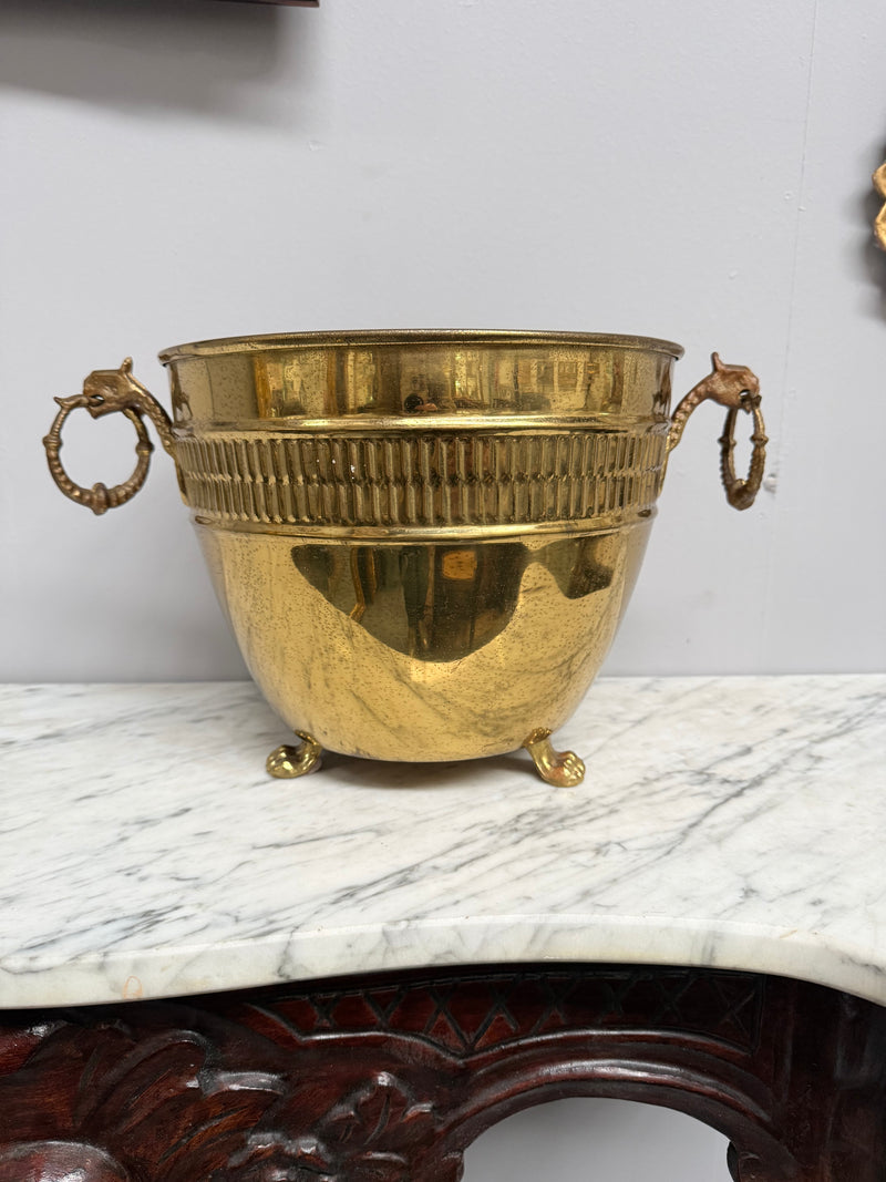 Antique French Brass Planter On Feet