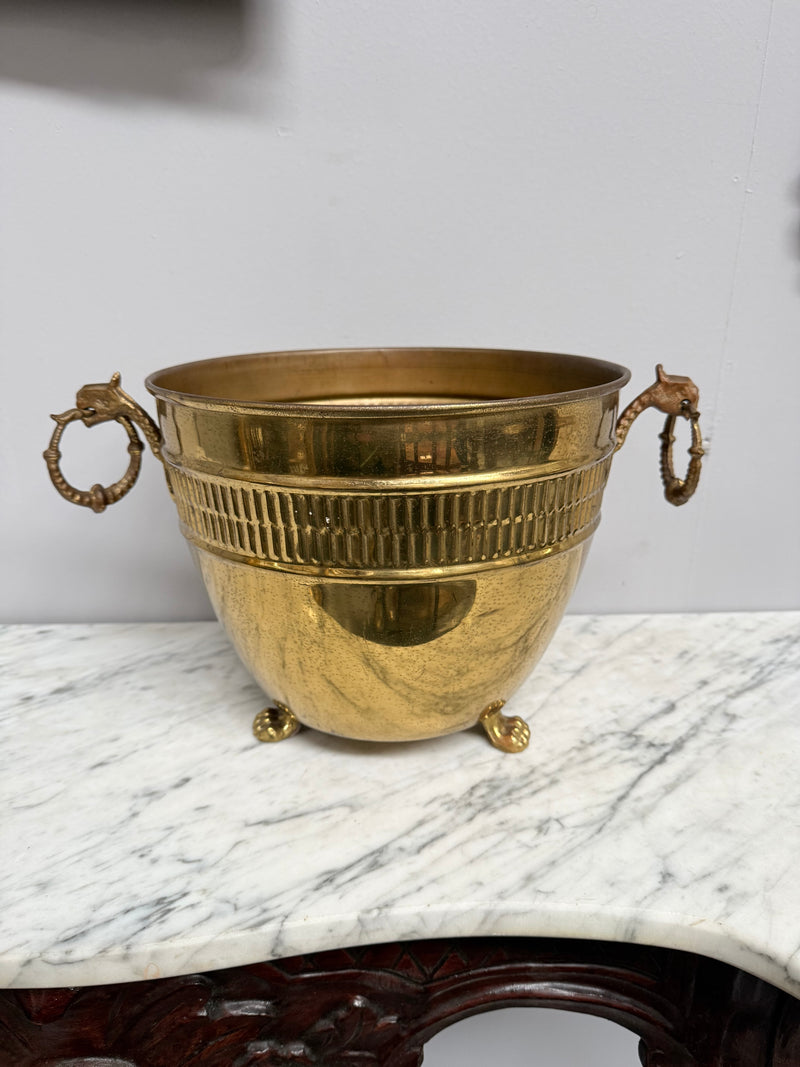 Antique French Brass Planter On Feet