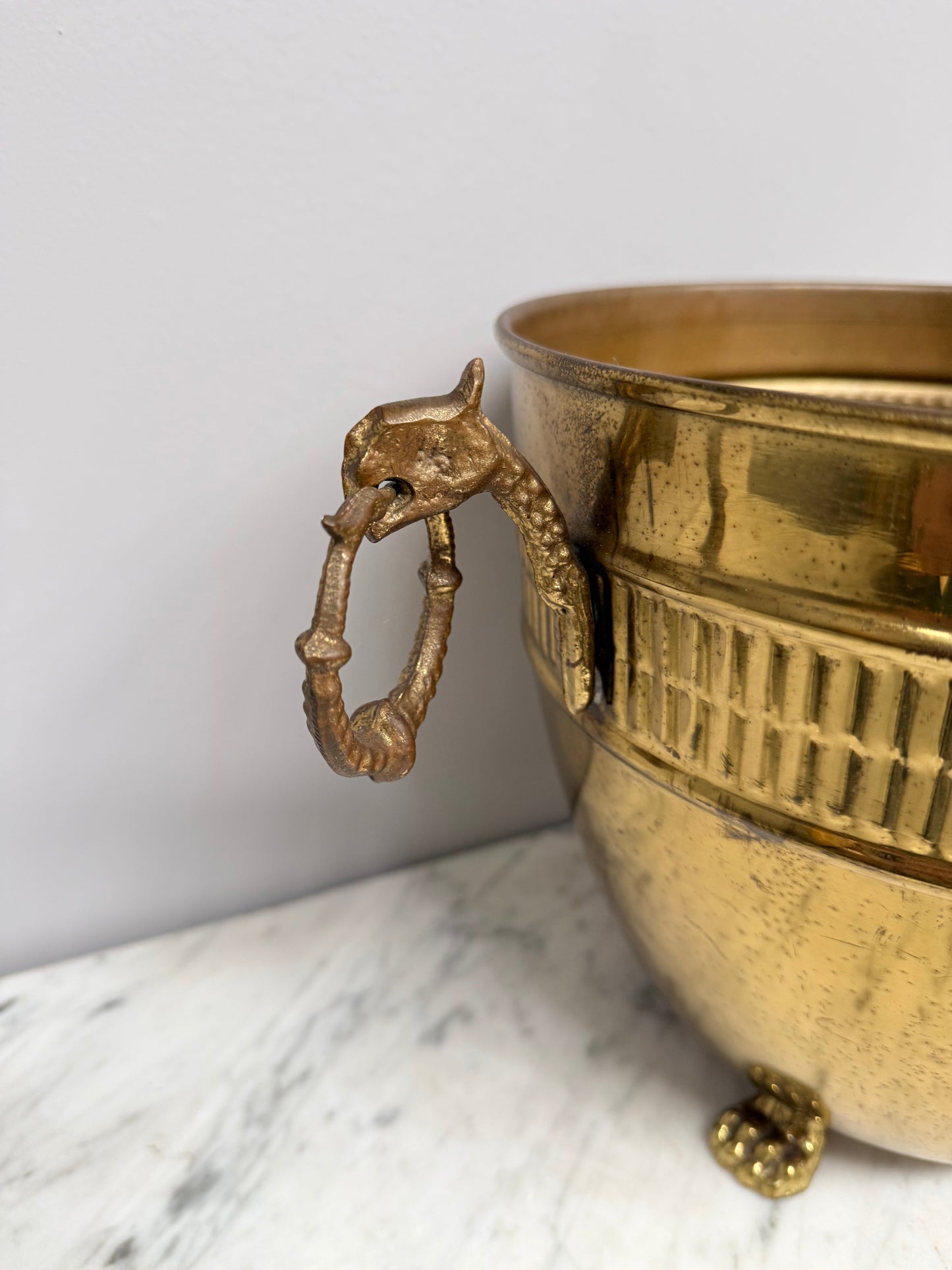 Antique French Brass Planter On Feet