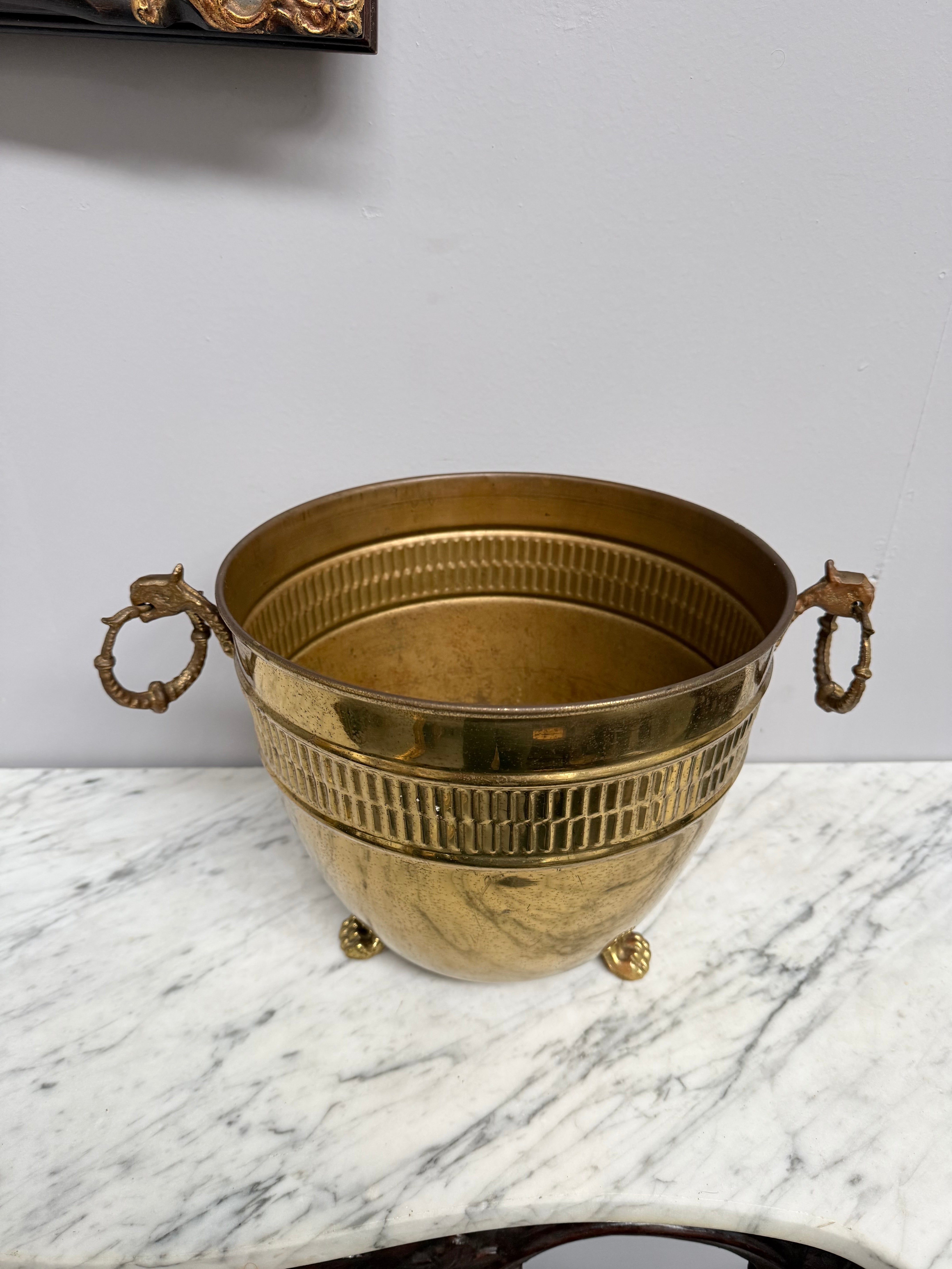 Antique French Brass Planter On Feet