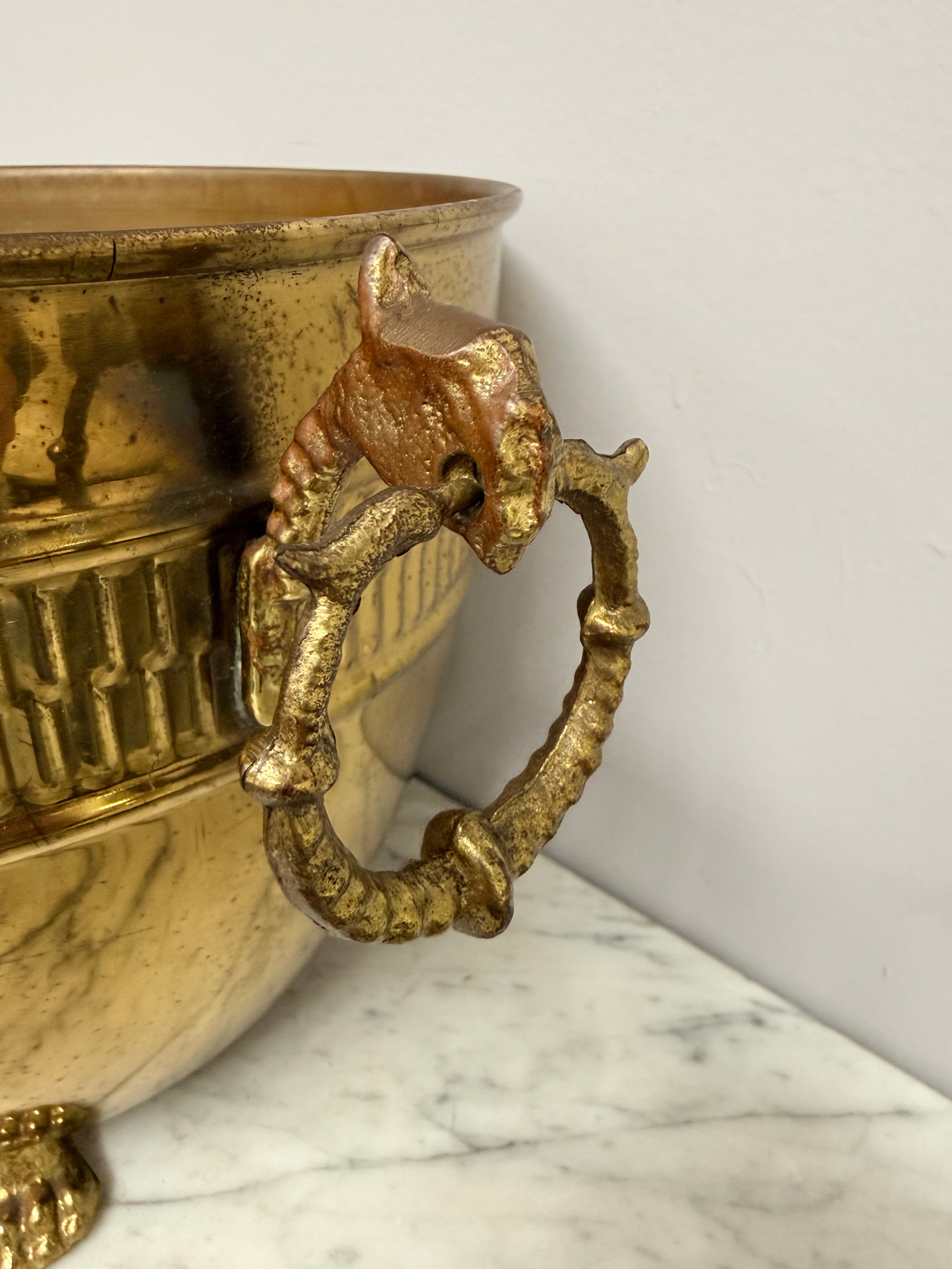 Antique French Brass Planter On Feet
