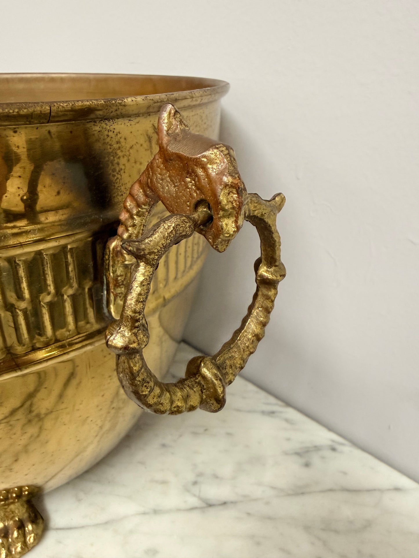 Antique French Brass Planter On Feet
