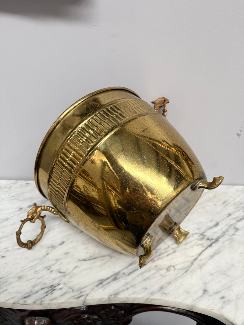 Antique French Brass Planter On Feet