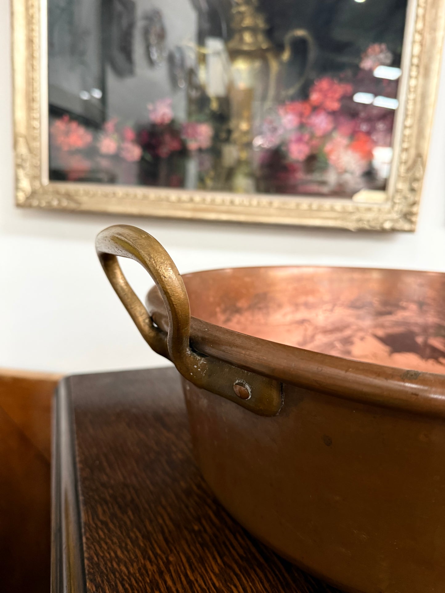 Large Antique French Copper Jam Pan / Cauldron