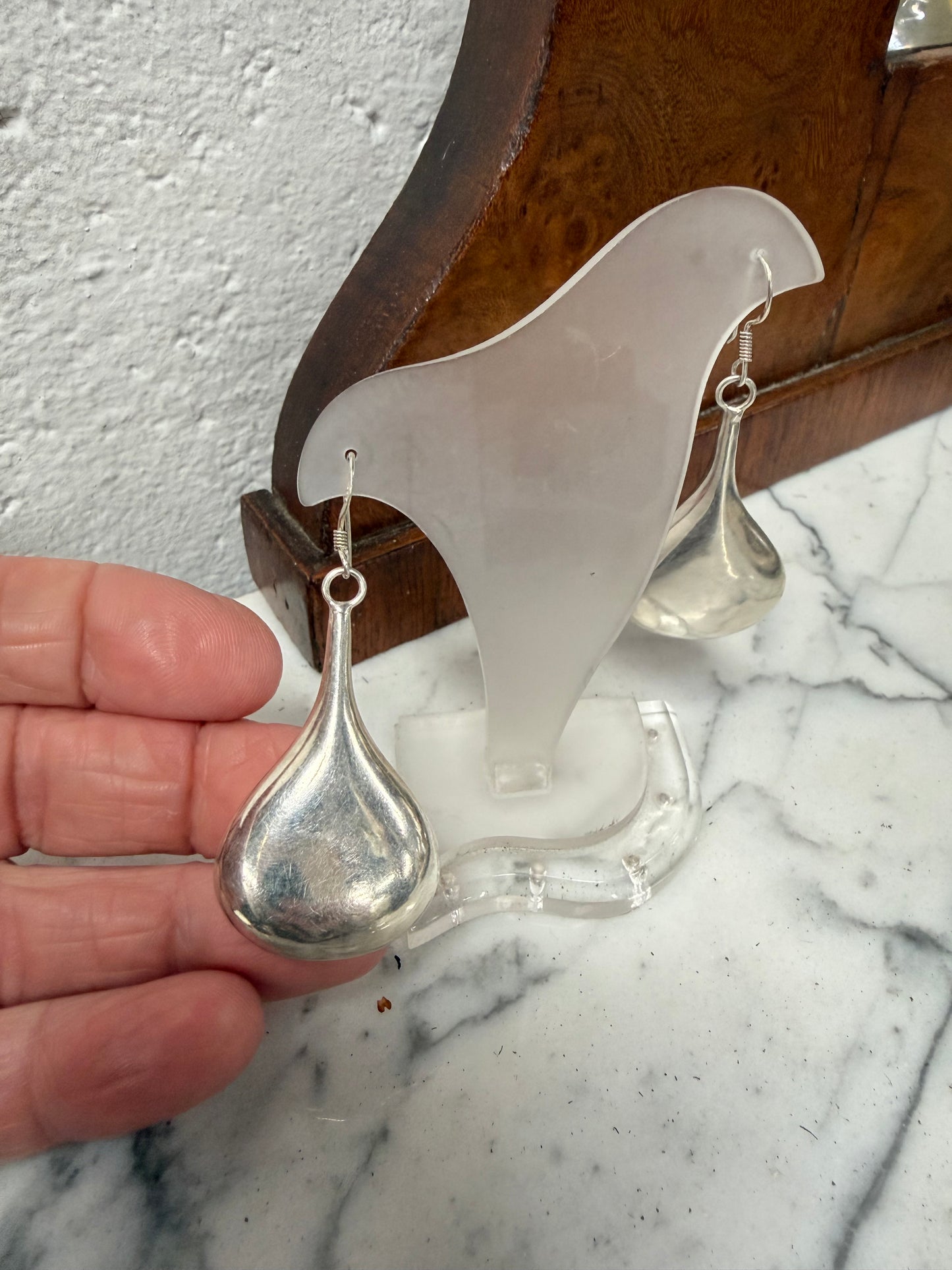 Pair Vintage Sterling Silver Drop Earrings