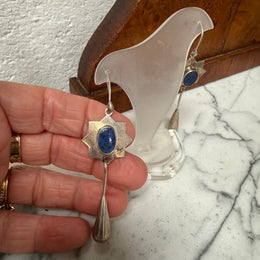 Vintage Pair Lapis Lazuli & Silver Elongated Drop Earrings