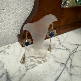 Vintage Pair Lapis Lazuli & Silver Elongated Drop Earrings