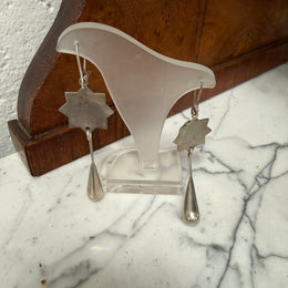 Vintage Pair Lapis Lazuli & Silver Elongated Drop Earrings