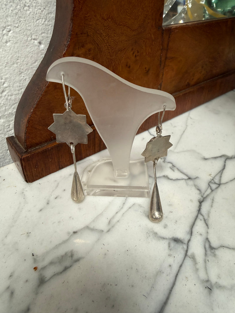 Vintage Pair Lapis Lazuli & Silver Elongated Drop Earrings