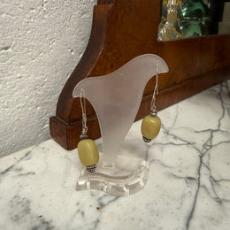 Interesting Vintage Chinese Jade & Silver Earrings
