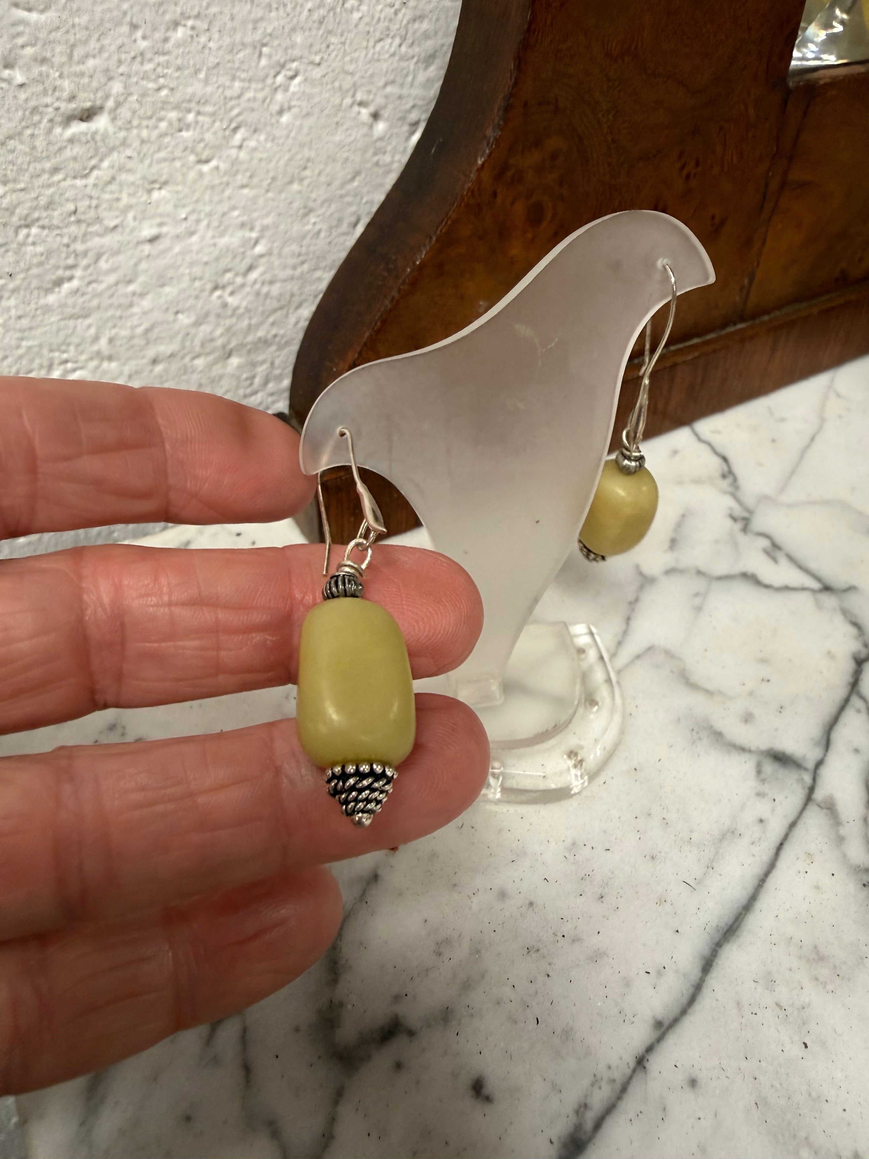Interesting Vintage Chinese Jade & Silver Earrings