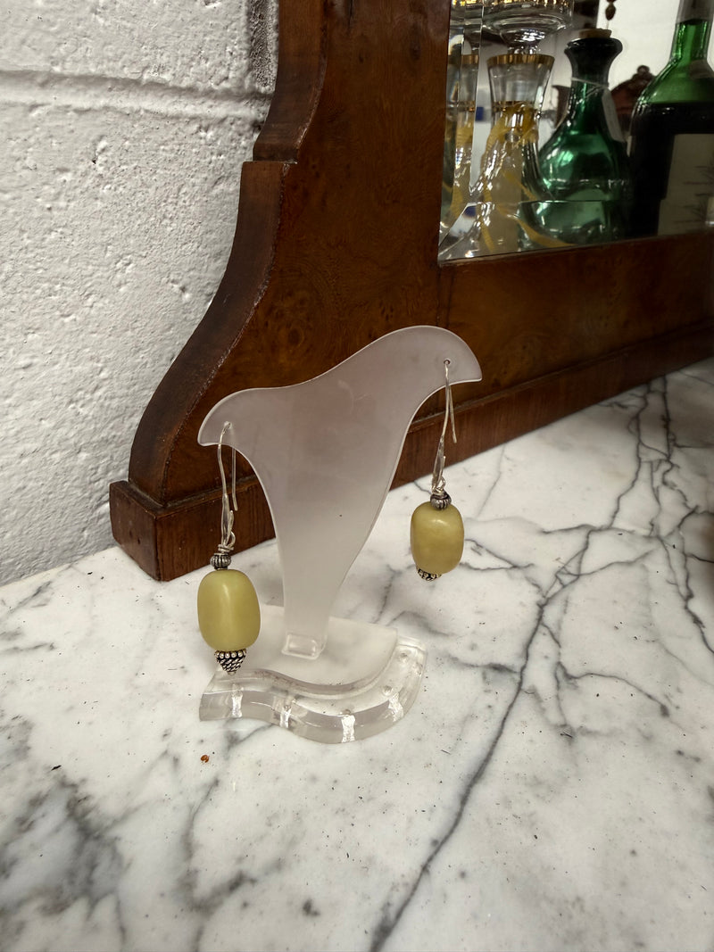 Interesting Vintage Chinese Jade & Silver Earrings