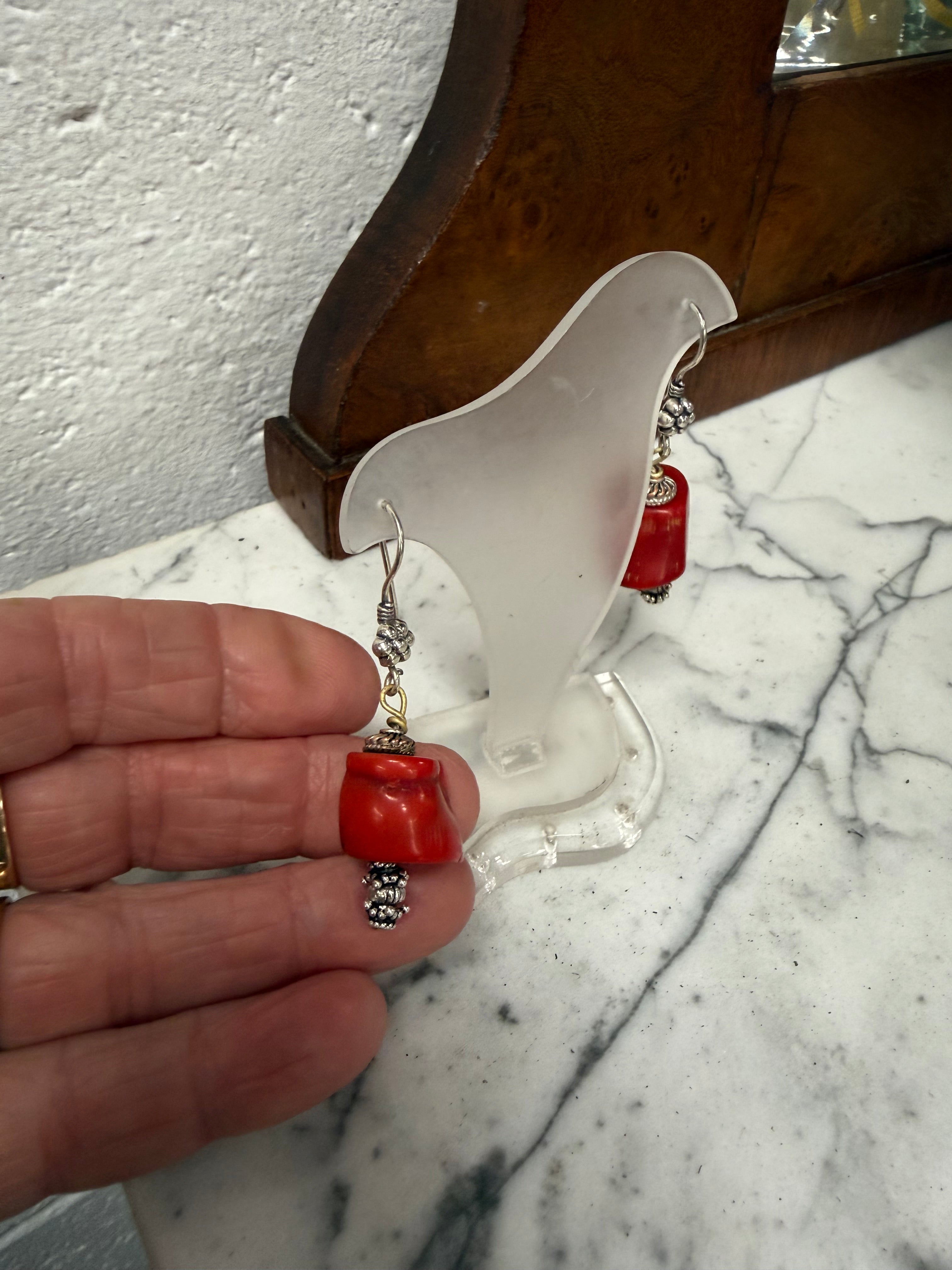 Vintage Coral (Natural Red Coral) & Silver Earrings
