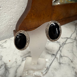 Vintage Large Silver & Onyx Stud Earrings