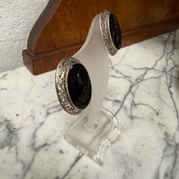 Vintage Large Silver & Onyx Stud Earrings