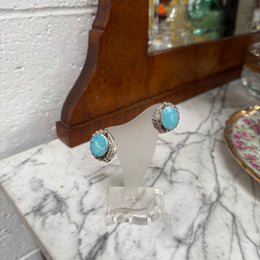 Vintage Pair of Mexican Silver & Turquoise Earrings