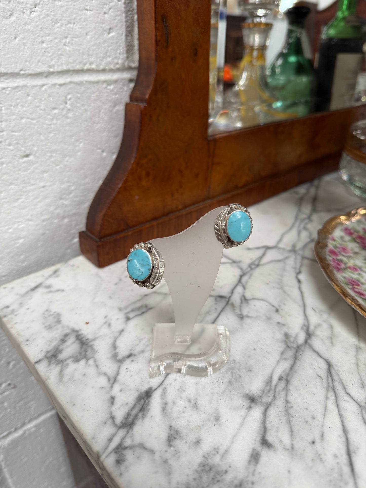 Vintage Pair of Mexican Silver & Turquoise Earrings