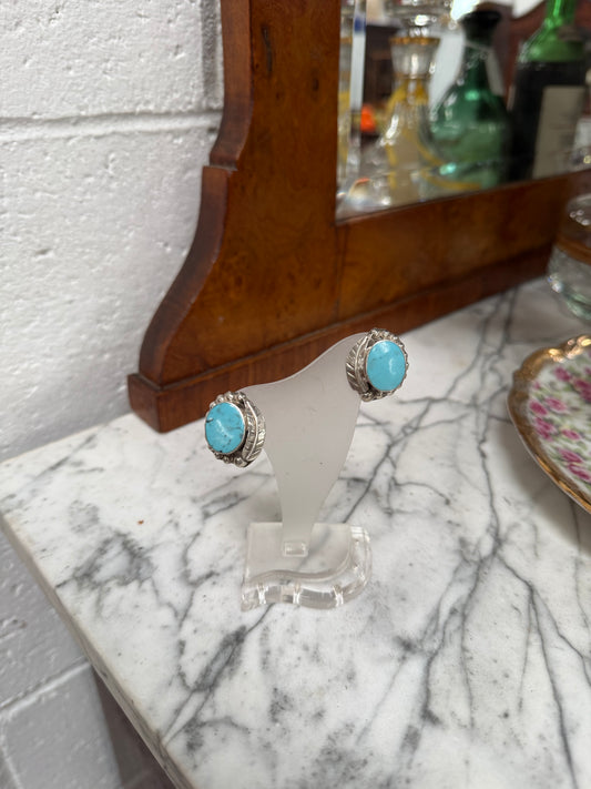 Vintage Pair of Mexican Silver & Turquoise Earrings