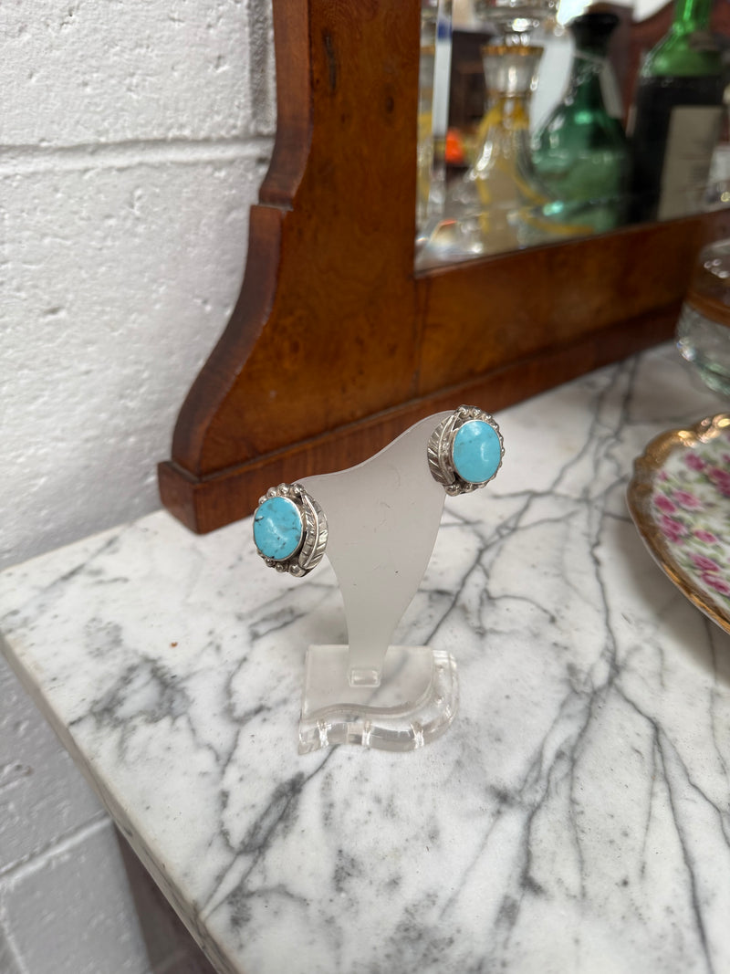 Vintage Pair of Mexican Silver & Turquoise Earrings