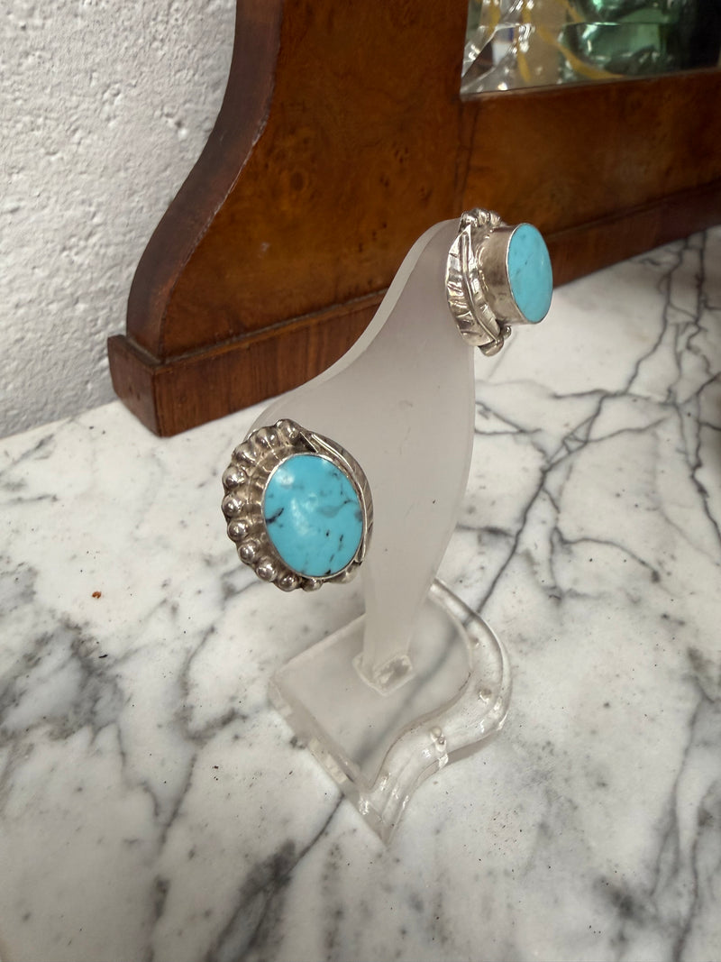 Vintage Pair of Mexican Silver & Turquoise Earrings