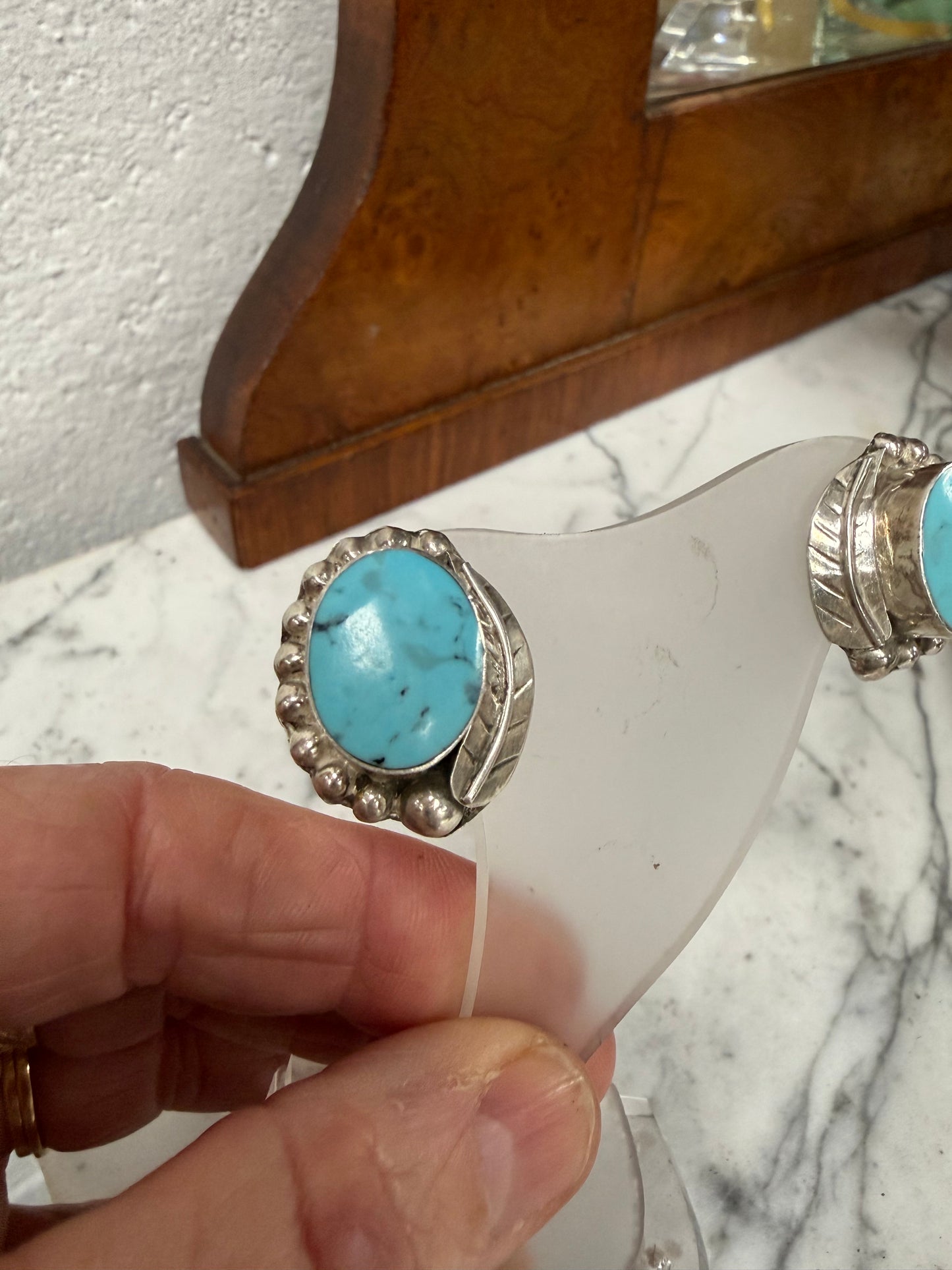 Vintage Pair of Mexican Silver & Turquoise Earrings