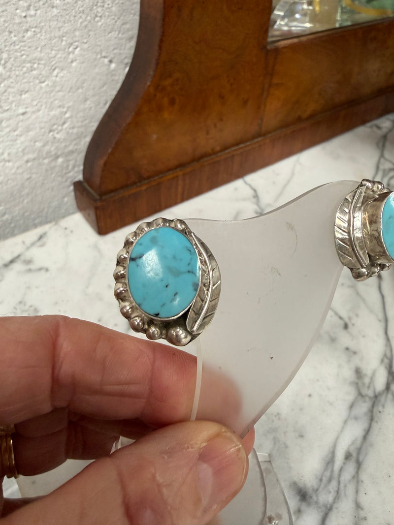 Vintage Pair of Mexican Silver & Turquoise Earrings