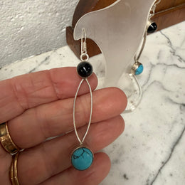 |Vintage Turquoise & Onyx & Silver Earrings