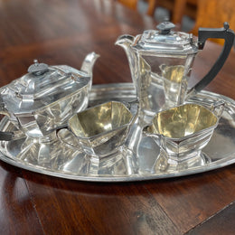 Elegant "Drummond & Co" Silver-plate 4 Piece Tea Service and Conforming Tray.