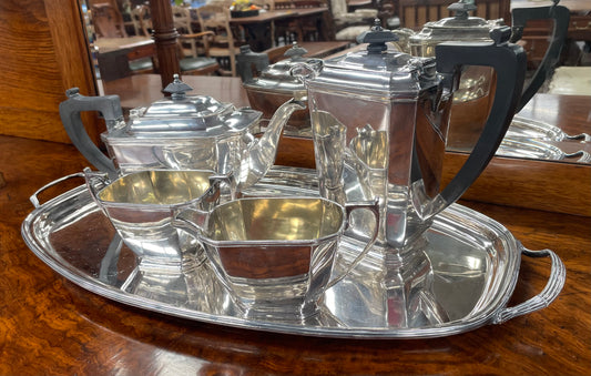 Elegant "Drummond & Co" Silver-plate 4 Piece Tea Service and Conforming Tray.