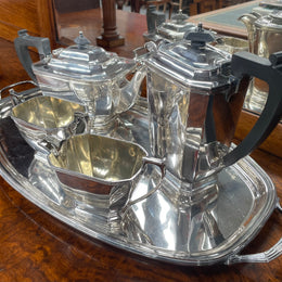 Elegant "Drummond & Co" Silver-plate 4 Piece Tea Service and Conforming Tray.