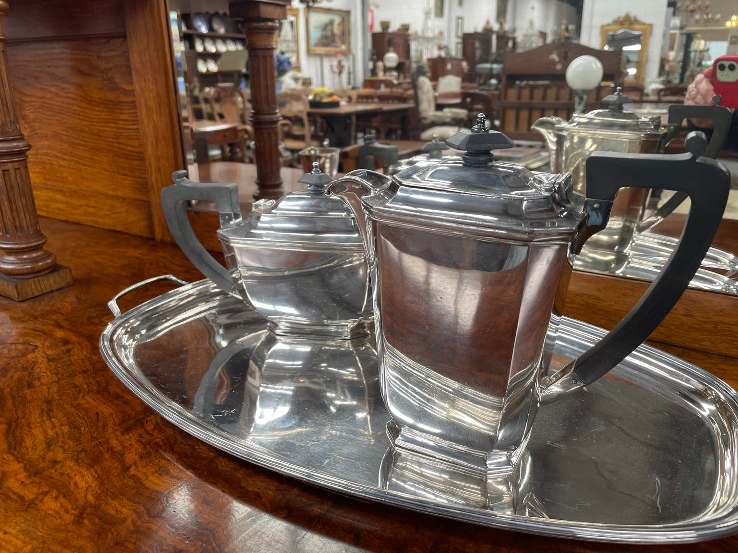 Elegant "Drummond & Co" Silver-plate 4 Piece Tea Service and Conforming Tray.