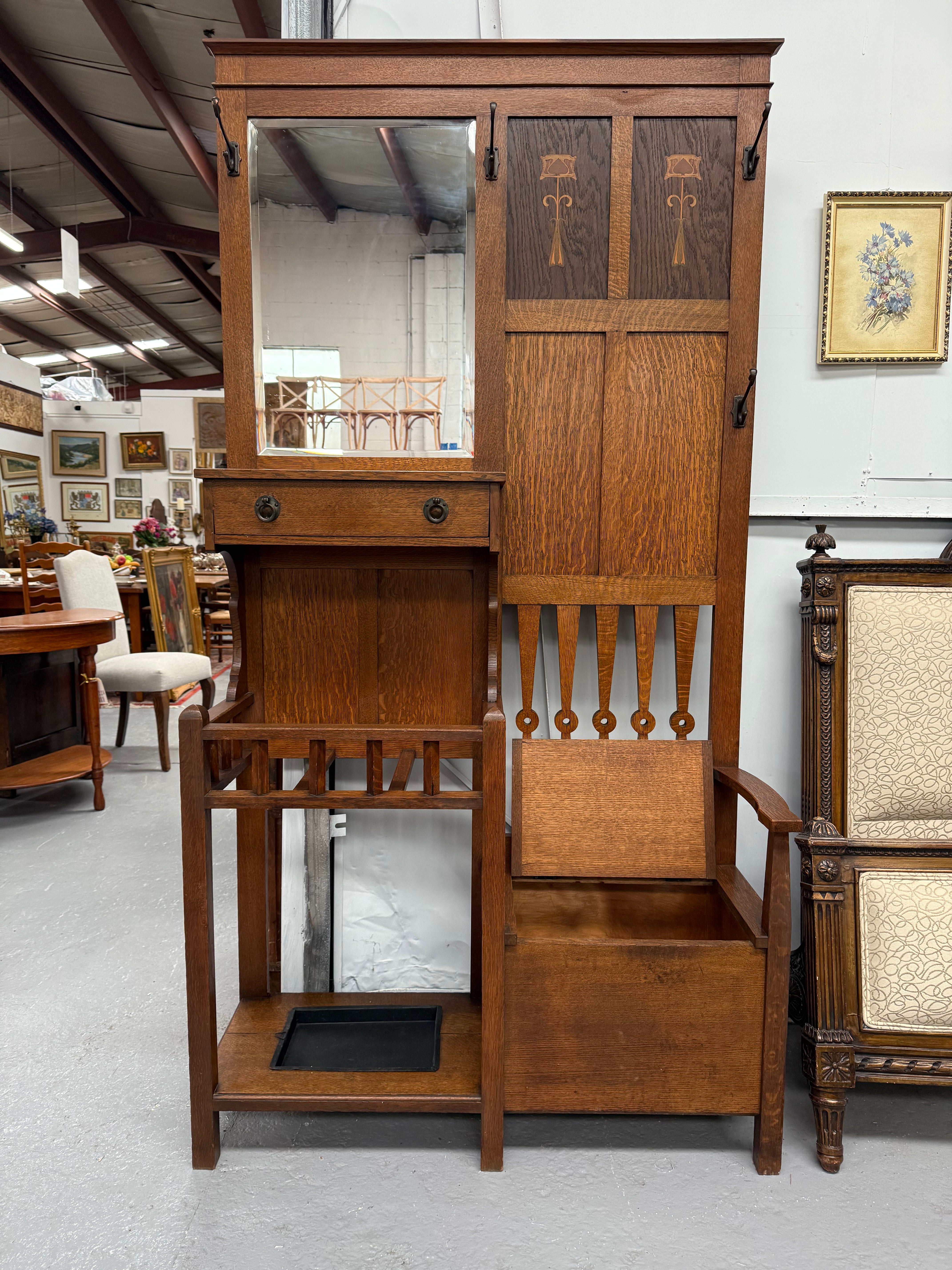 Impressive Arts & Crafts Oak Hallstand | Antique & Vintage | Moonee Ponds Antiques | Australia Wide Delivery