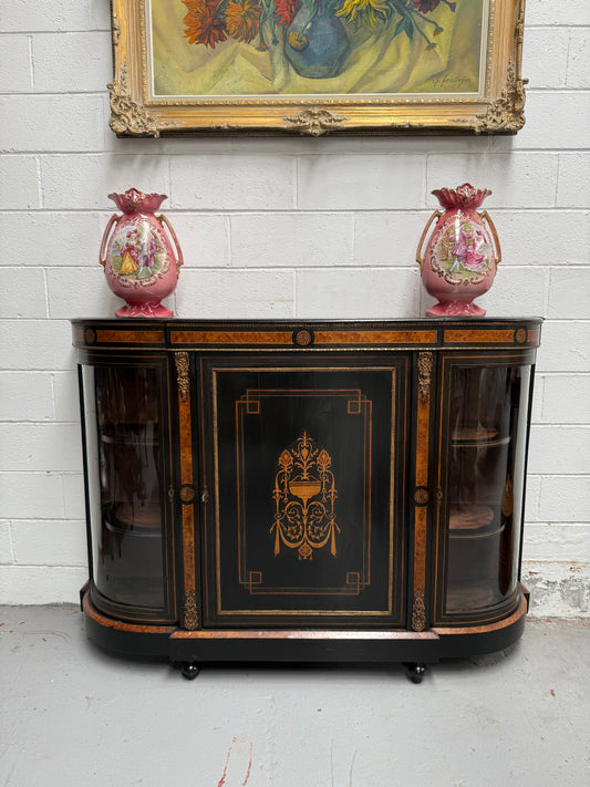 19th Century French Ebonized & Marquetry Inlaid Credenza