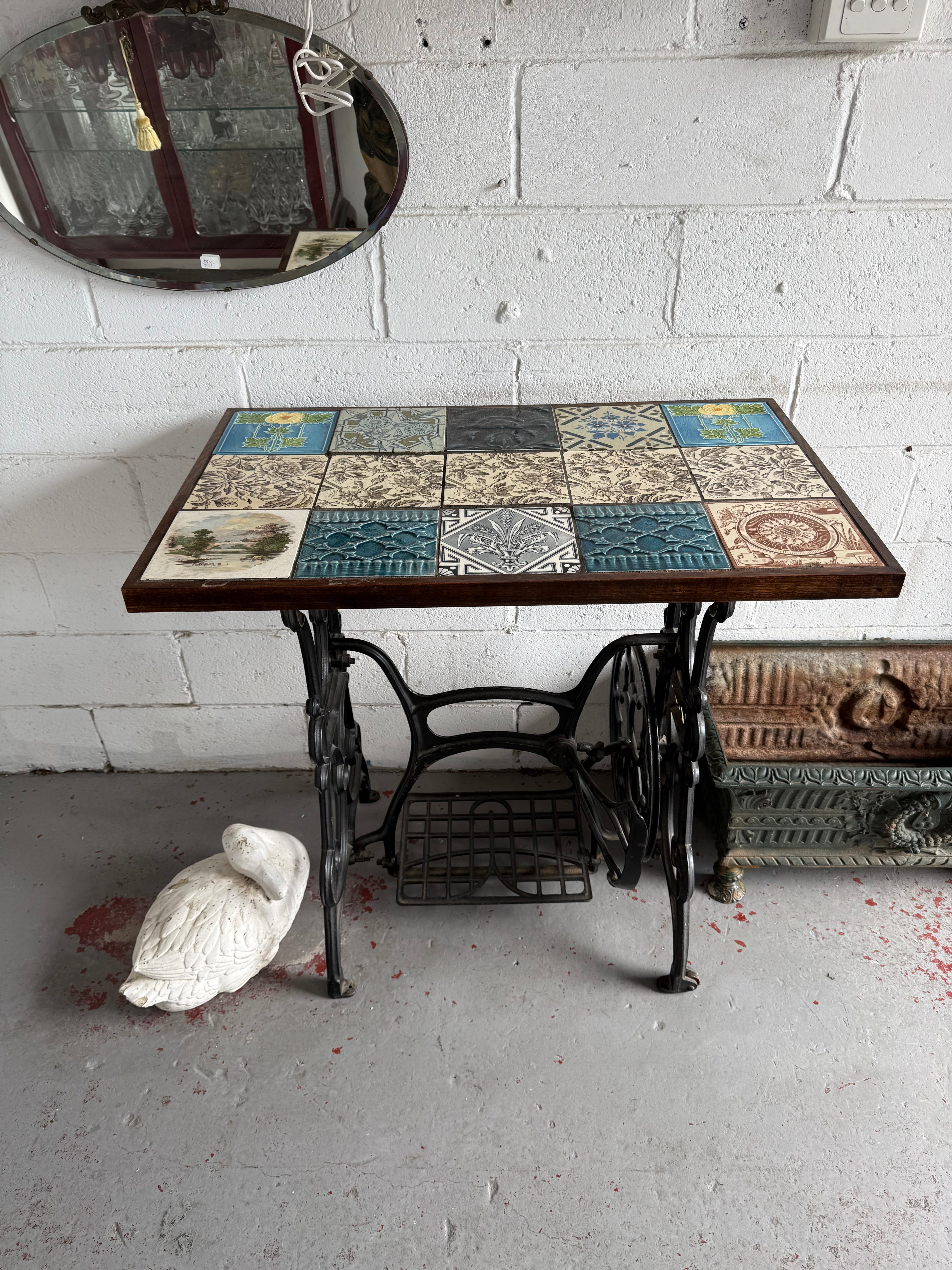 Antique Tiled Top Singer Sewing Machine Base Table | Antique & Vintage | Moonee Ponds Antiques | Australia Wide Delivery