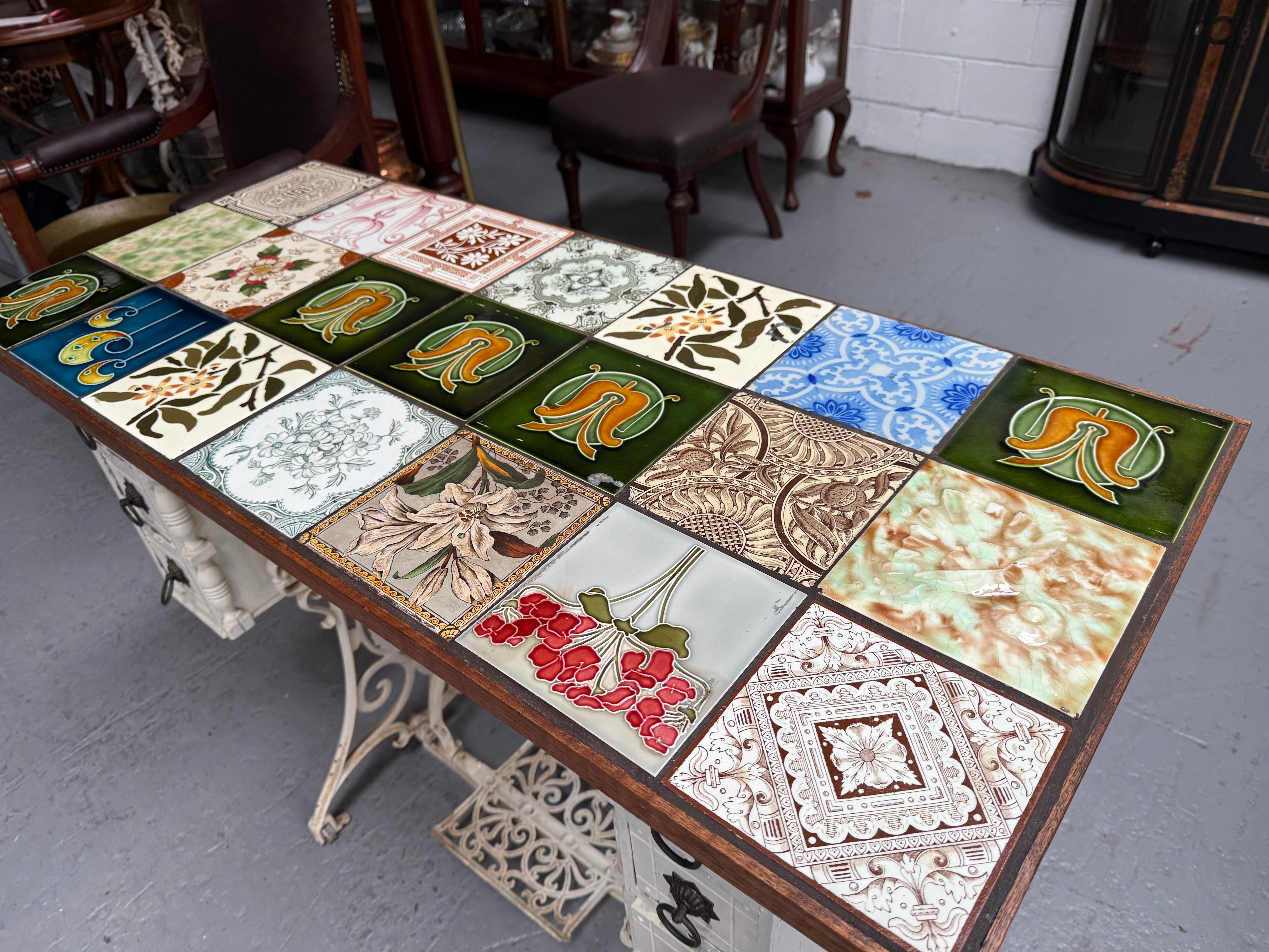 Unique Antique Tiled Top Griffin Sewing Machine Base Table | Antique & Vintage | Moonee Ponds Antiques | Australia Wide Delivery