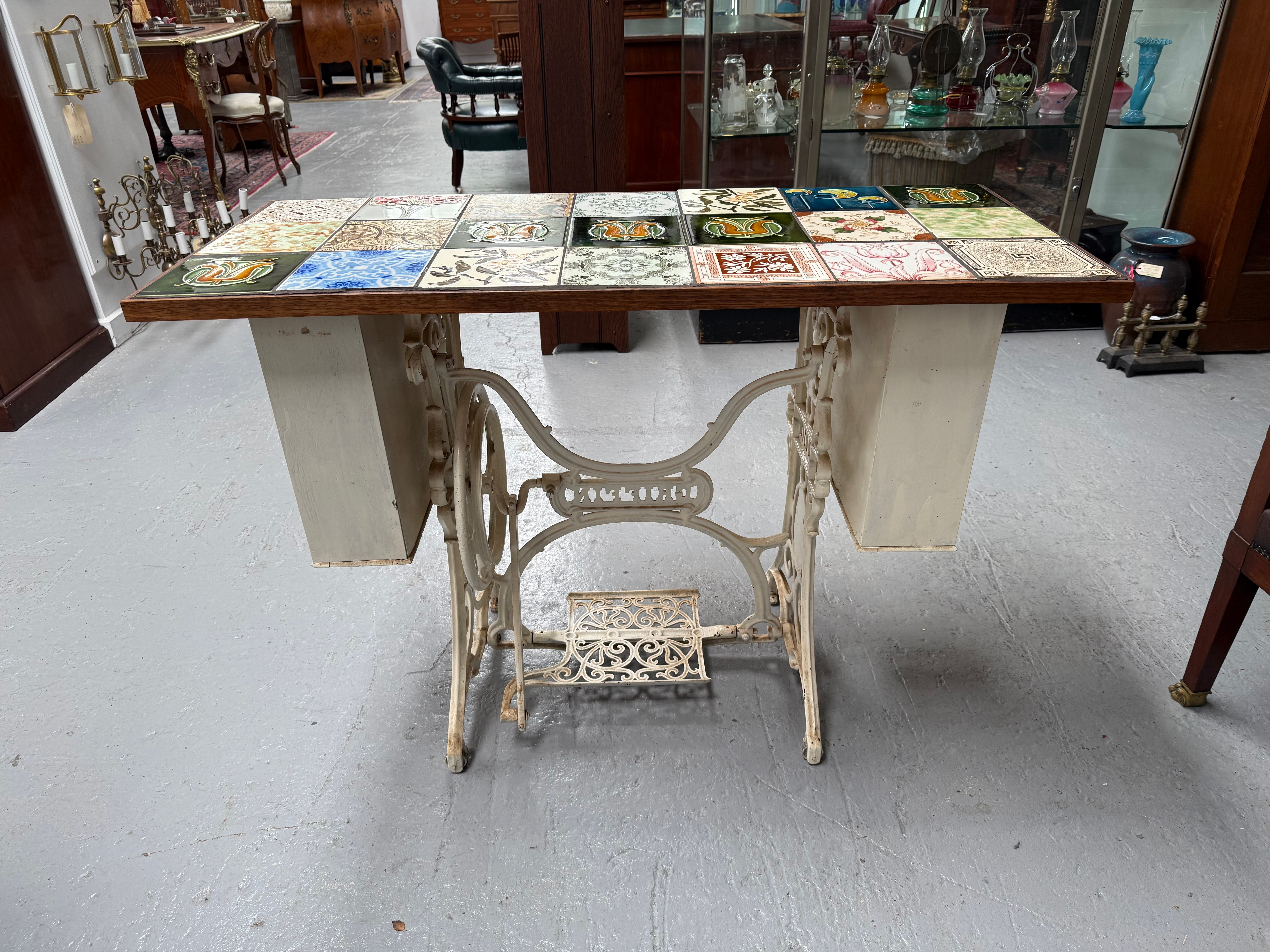 Unique Antique Tiled Top Griffin Sewing Machine Base Table | Antique & Vintage | Moonee Ponds Antiques | Australia Wide Delivery