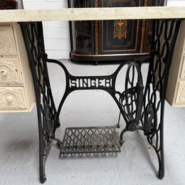 Unique Antique Tiled Top Sewing Machine Base Occasional Table