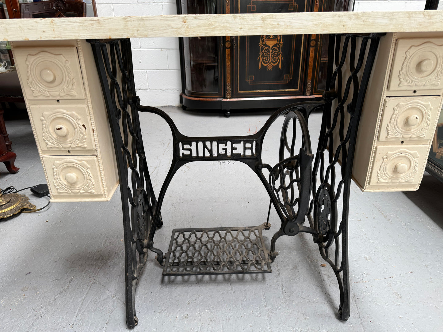 Unique Antique Tiled Top Sewing Machine Base Occasional Table