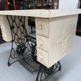 Unique Antique Tiled Top Sewing Machine Base Occasional Table