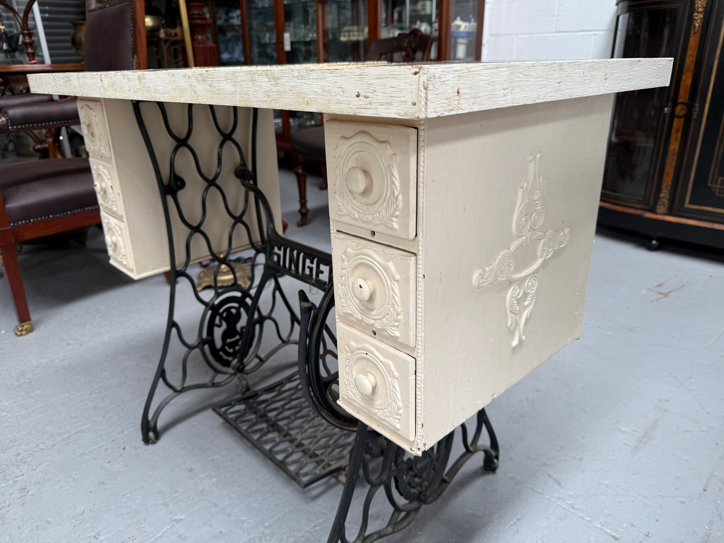 Unique Antique Tiled Top Sewing Machine Base Occasional Table