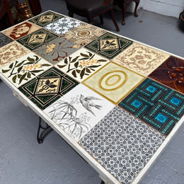 Unique Antique Tiled Top Sewing Machine Base Occasional Table