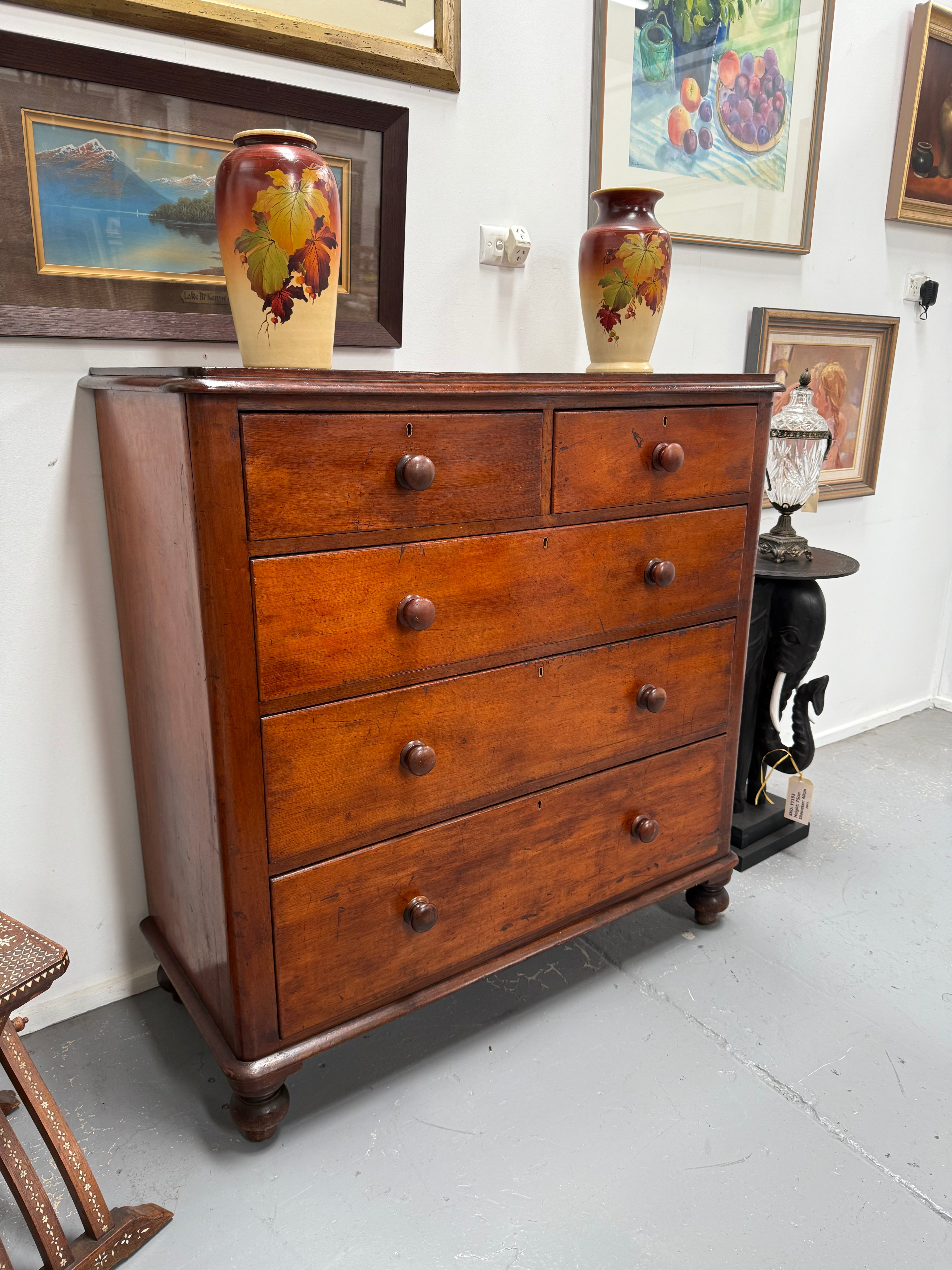 Victorian Five Drawer Cedar Of Drawers | Antique & Vintage | Moonee Ponds Antiques | Australia Wide Delivery