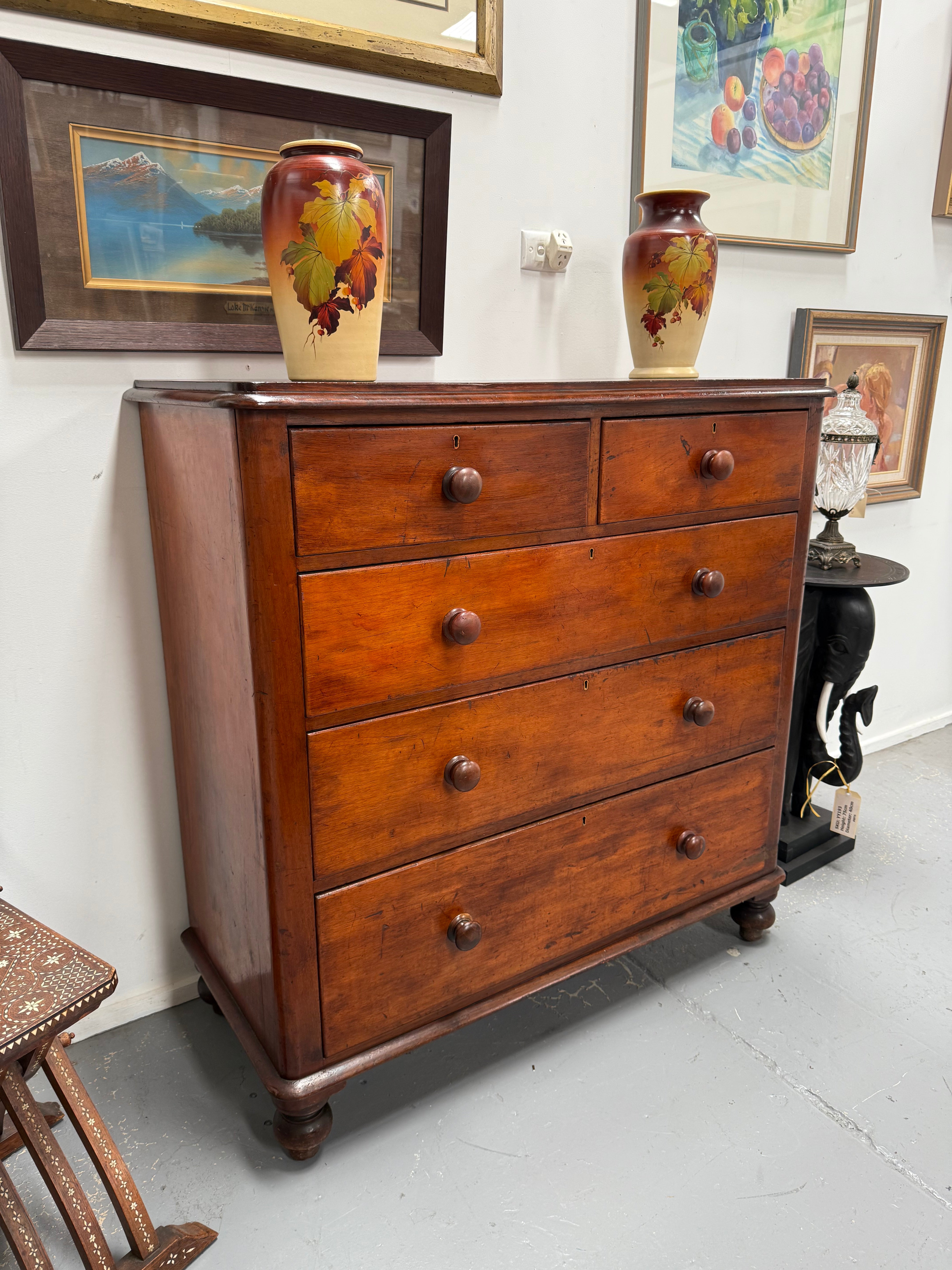 Victorian Five Drawer Cedar Of Drawers | Antique & Vintage | Moonee Ponds Antiques | Australia Wide Delivery