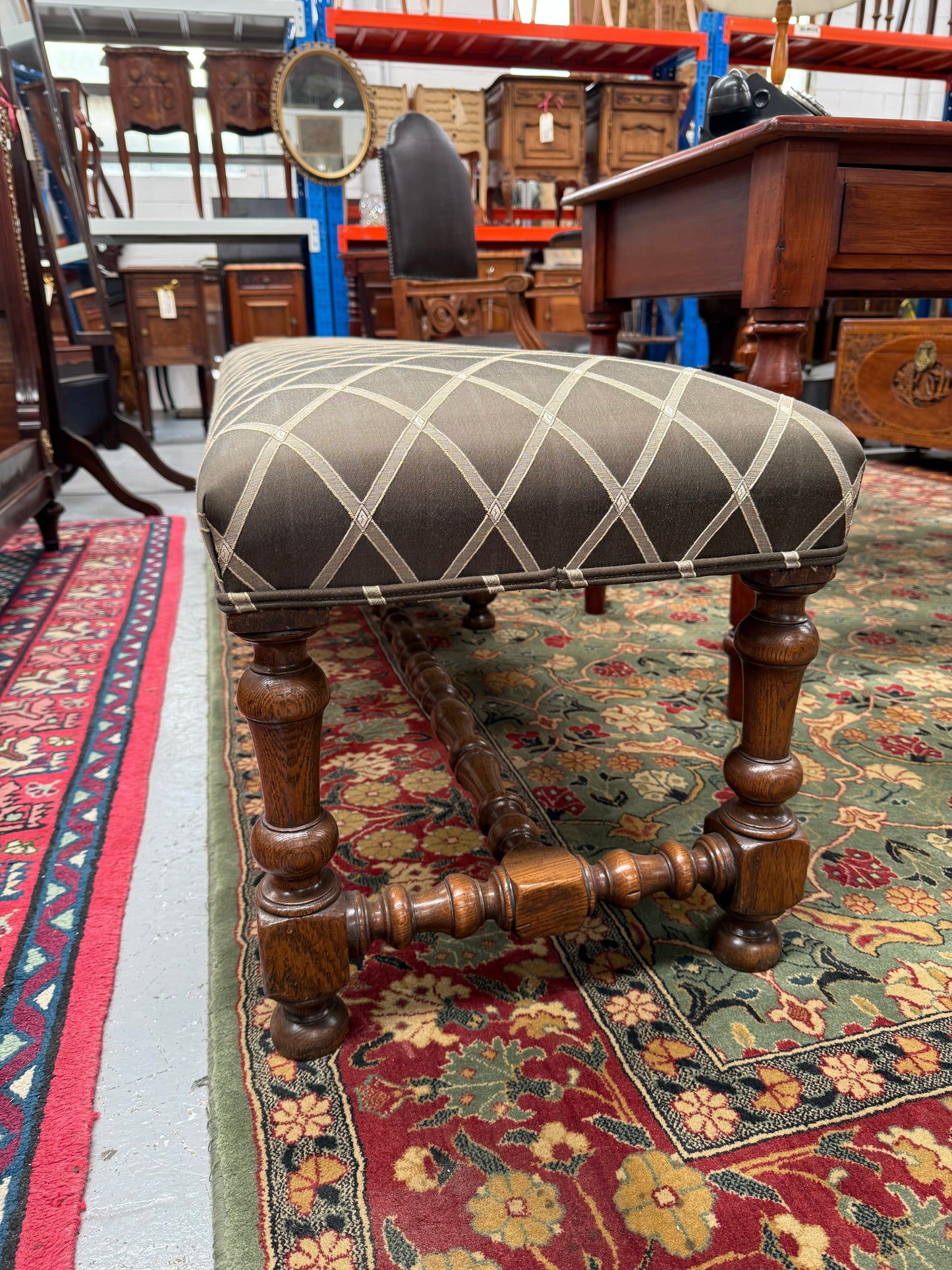 19th Century French Oak Long Upholstered Stool