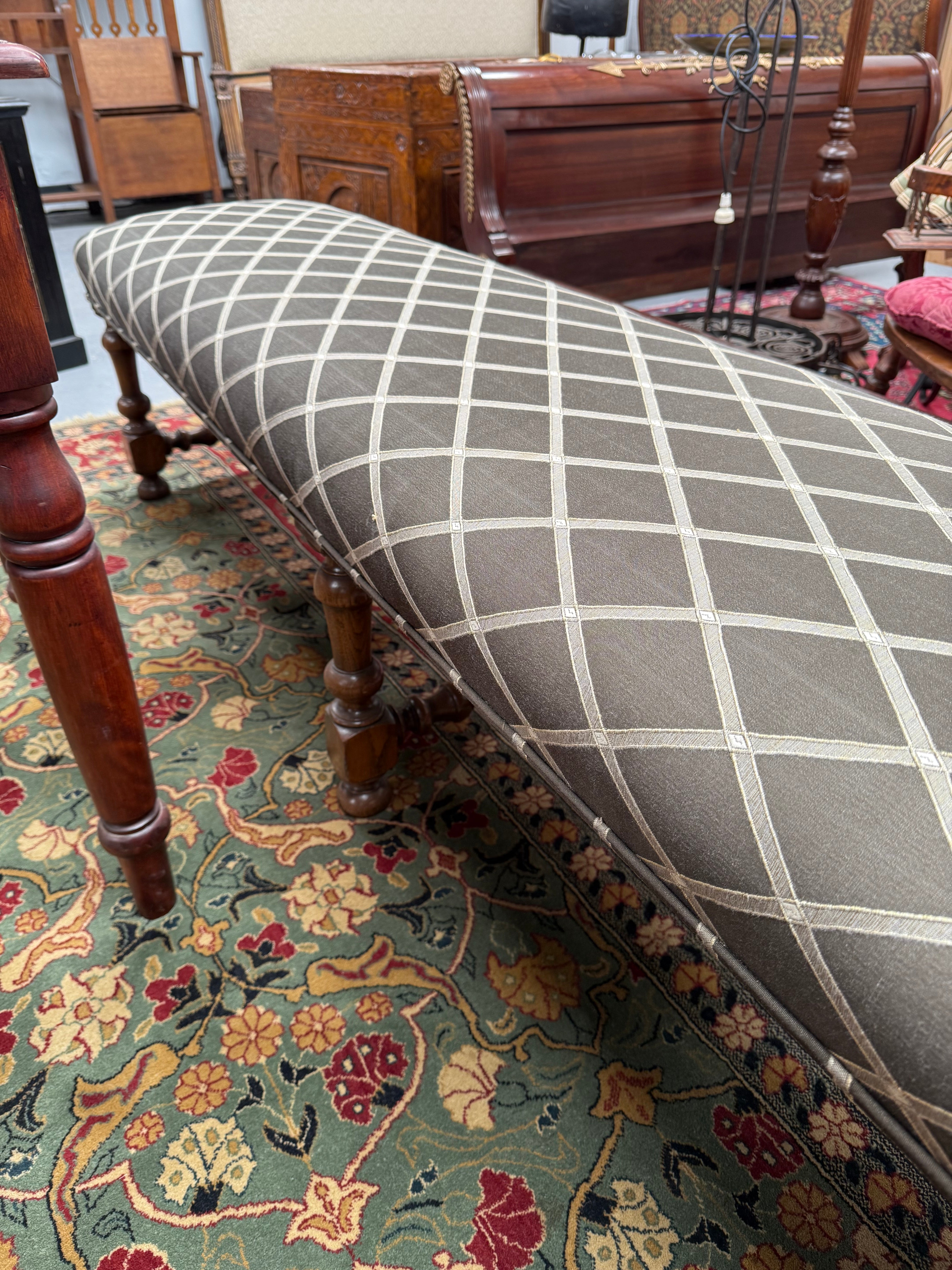 19th Century French Oak Long Upholstered Stool | Antique & Vintage | Moonee Ponds Antiques | Australia Wide Delivery